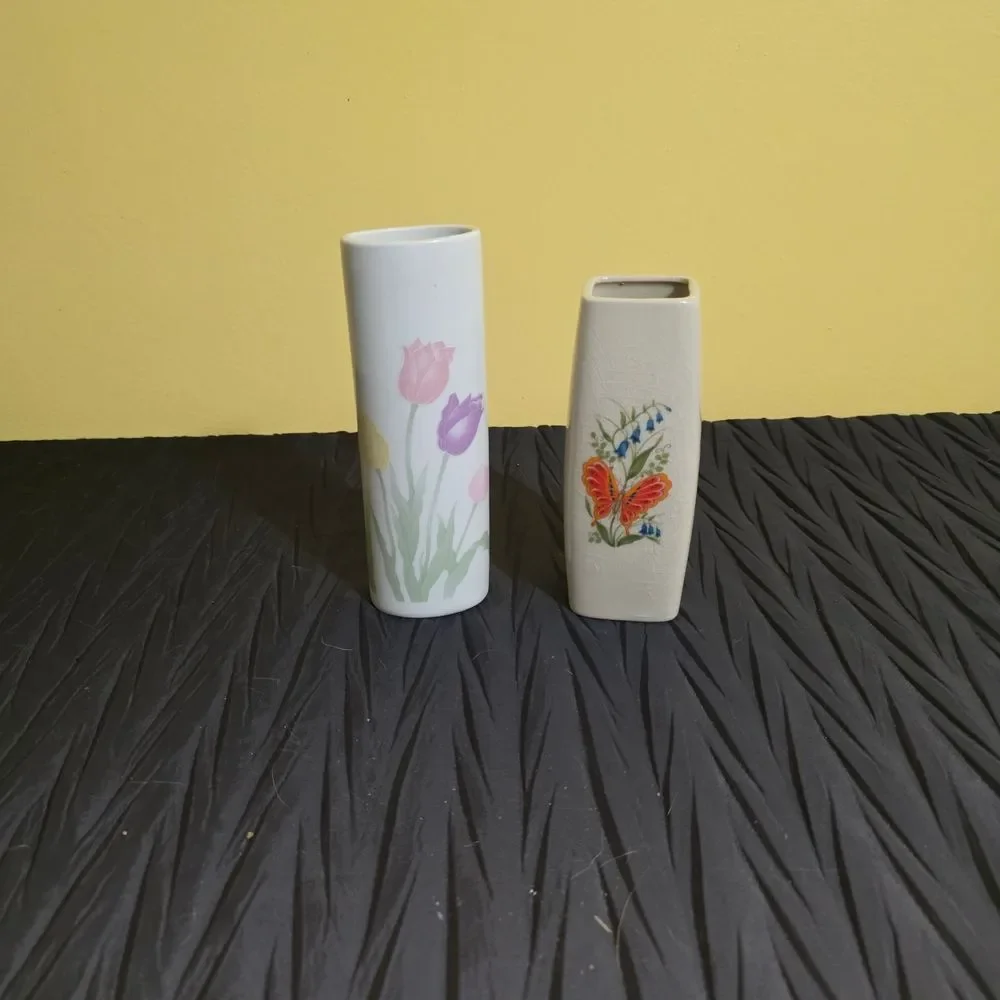 Charming Floral and Butterfly Vase Duo